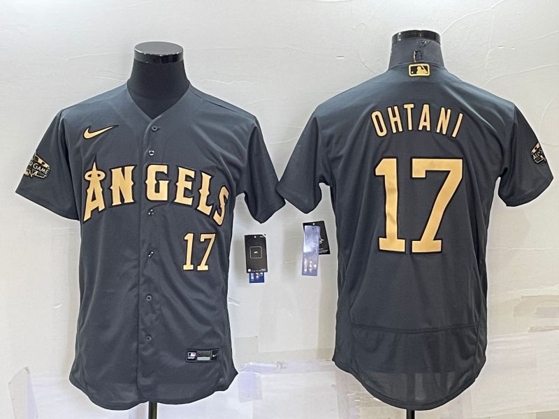 Men Los Angeles Angels 17 Ohtani Grey 2022 All Star Elite Nike MLB Jersey